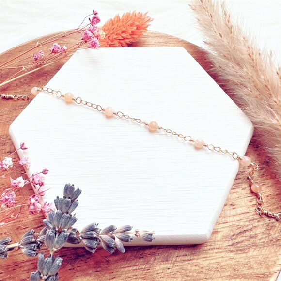 New Gold Chain Bracelet with Sunstone Beads | Handmade in British Columbia - Picture 2 of 4